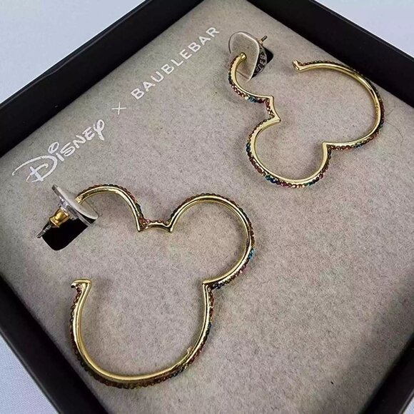Disney x BaubleBar Gold with Rainbow Rhinestones Mickey Earrings - Picture 2 of 3